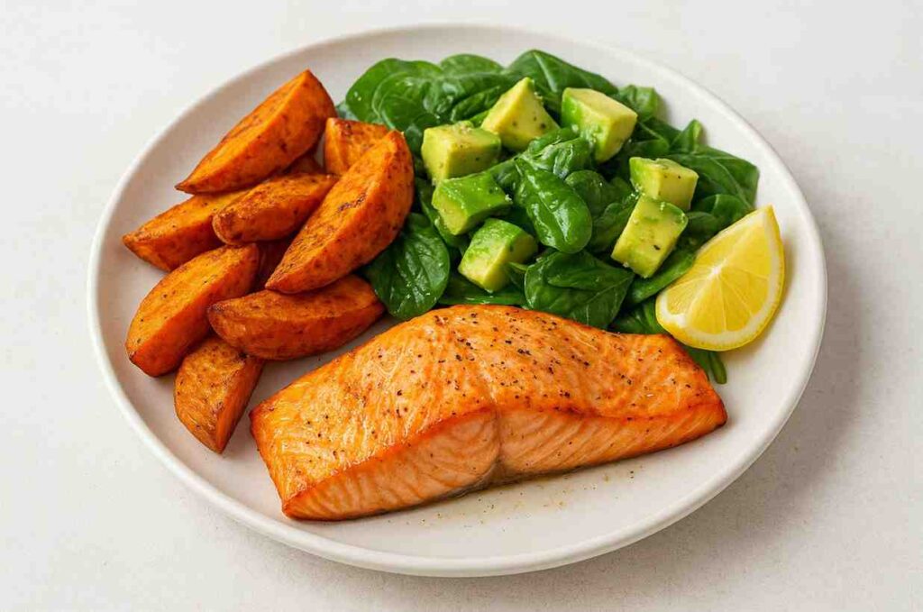 Salmon with Sweet Potato & Avocado Salad