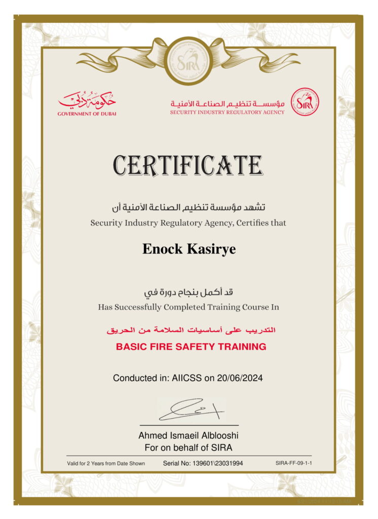 certificate of enock kasirye